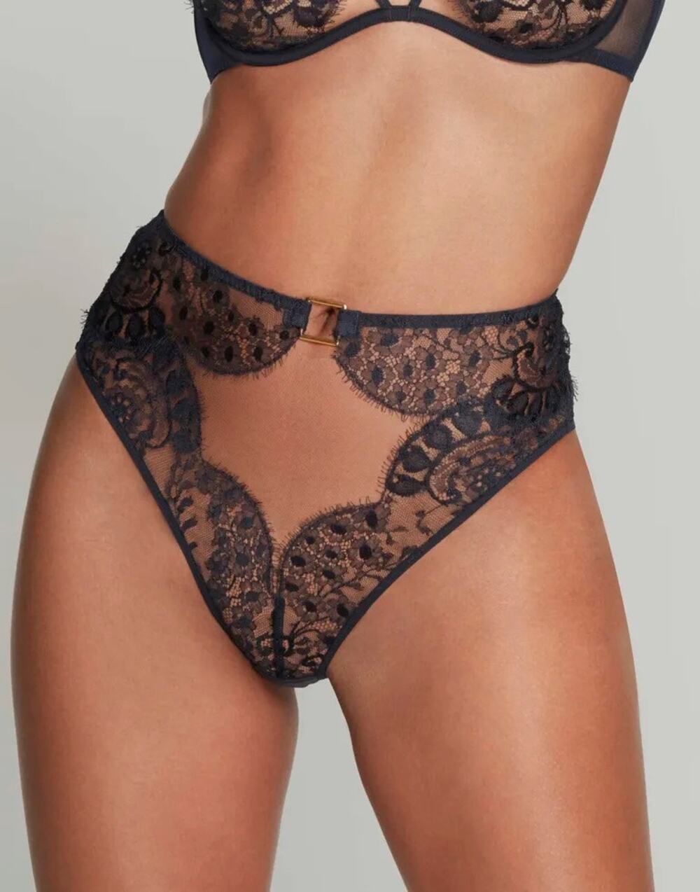 AGENT PROVOCATEUR | Navy Violetta Cutout Brief Sheer Mesh Lace High Waist Pantie